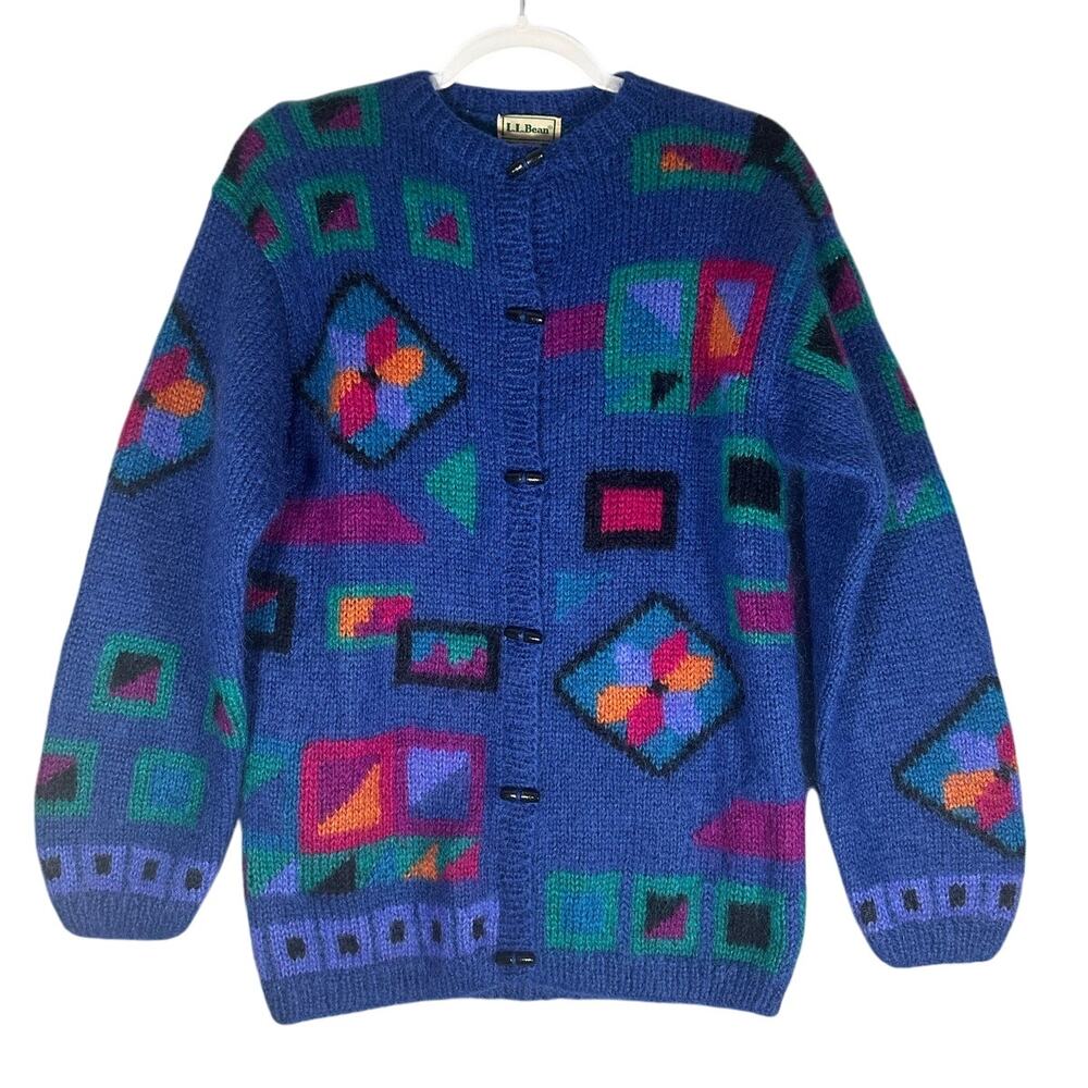 L.L. Bean Blue Geometric Cardigan